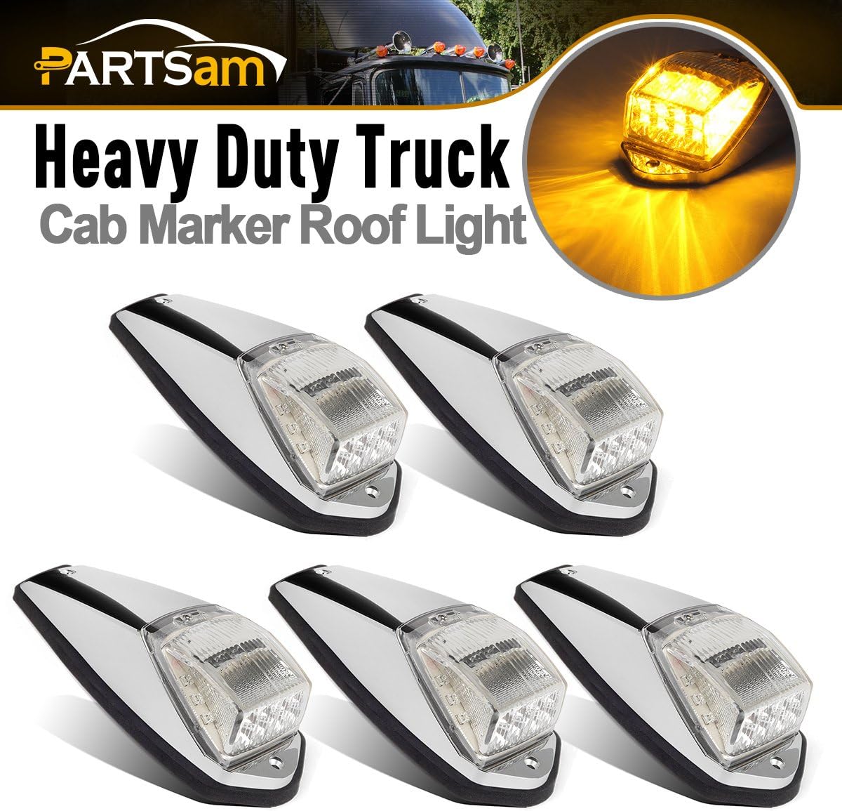 Truck Cab Roof Marker Lights 5PCS Clear/Amber LED Waterproof R9737