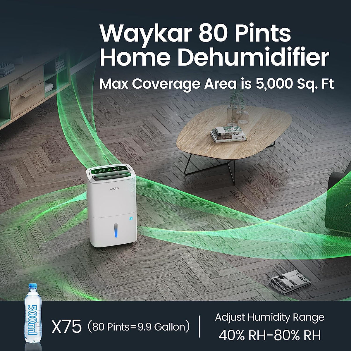 80 Pints Energy Star Home Dehumidifier with Drain Hose O563901