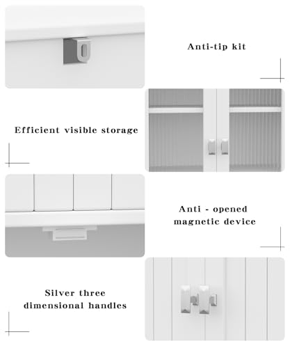 53.1" White Bathroom Storage Cabinet with 6 Doors B9727