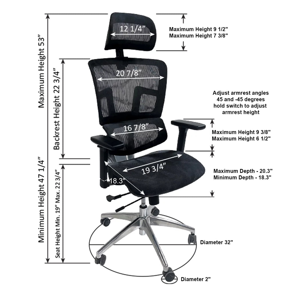 Black Ergonomic Mesh Office Chair with Headrest and Armrests V533310