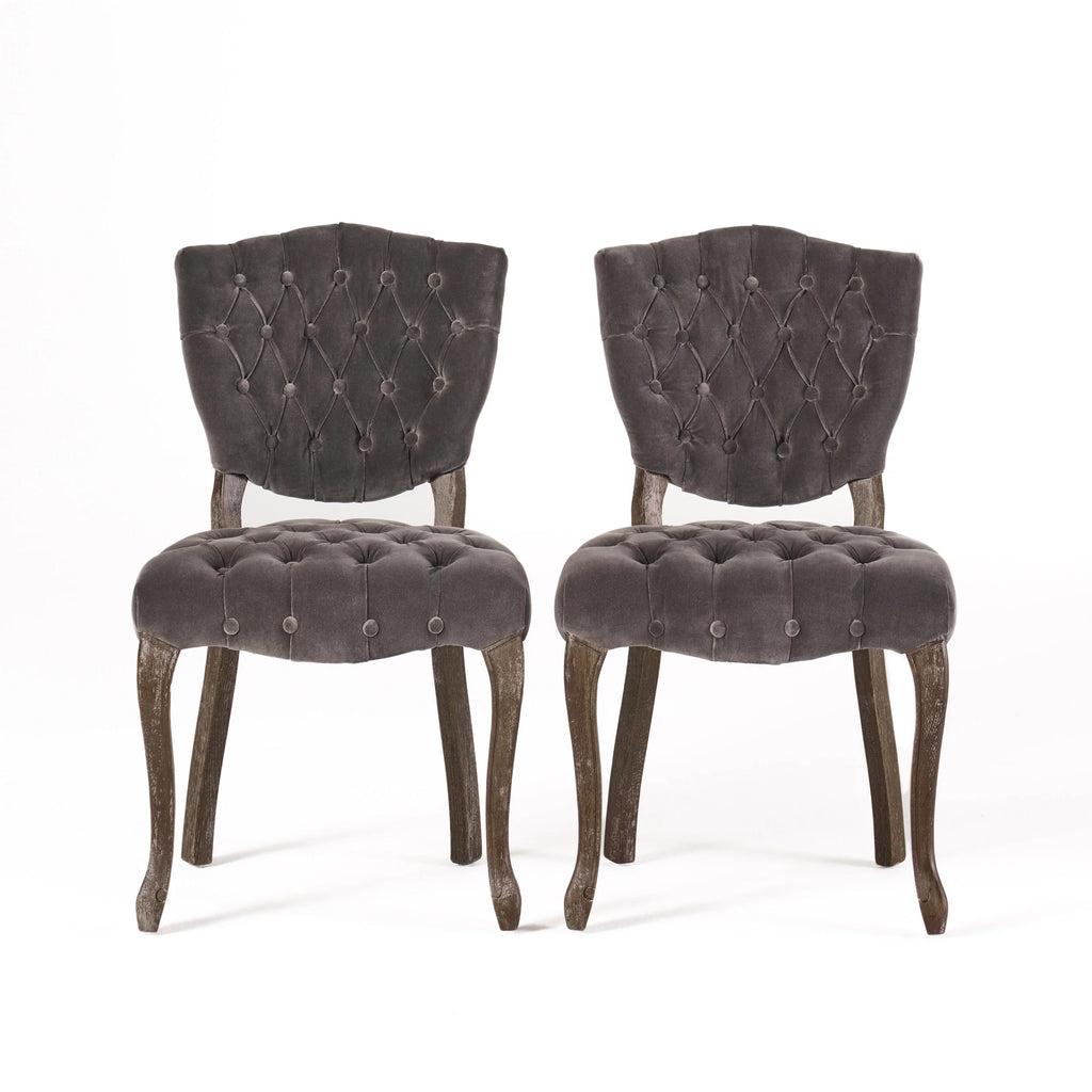 Charcoal Velvet Tufted Dining Chairs Set of 2 B4901