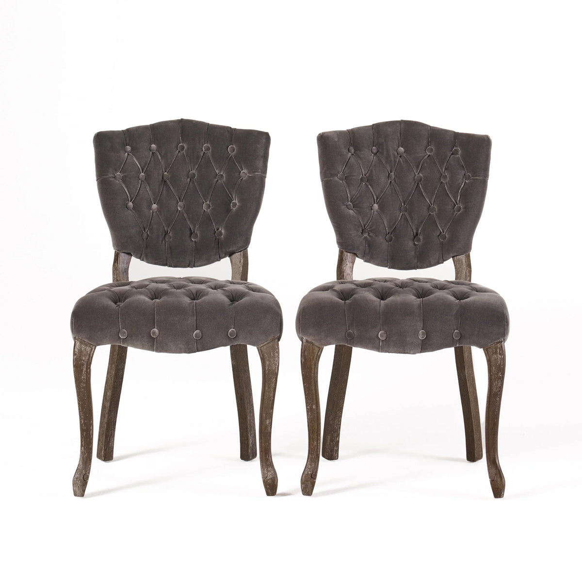 Charcoal Velvet Tufted Dining Chairs Set of 2 B4901