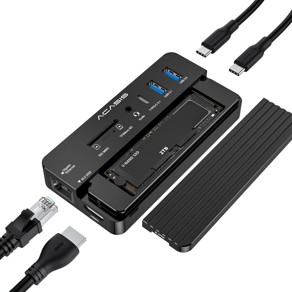 10-in-1 USB-C Docking Station with M.2 NVMe and SATA SSD Enclosure O51783