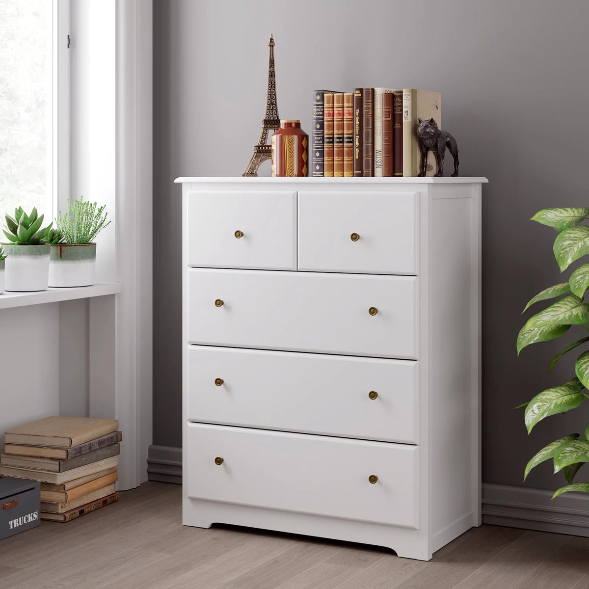 White 5 Drawer Dresser E9017