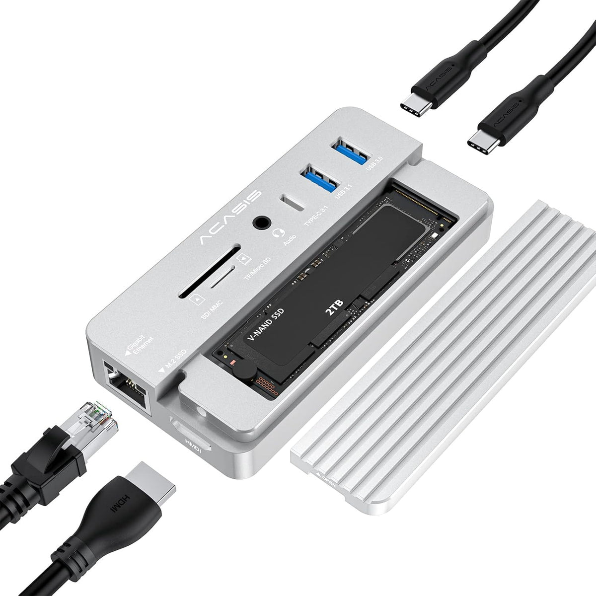 10-in-1 USB-C Docking Station with M.2 NVMe and SATA SSD Enclosure O51783