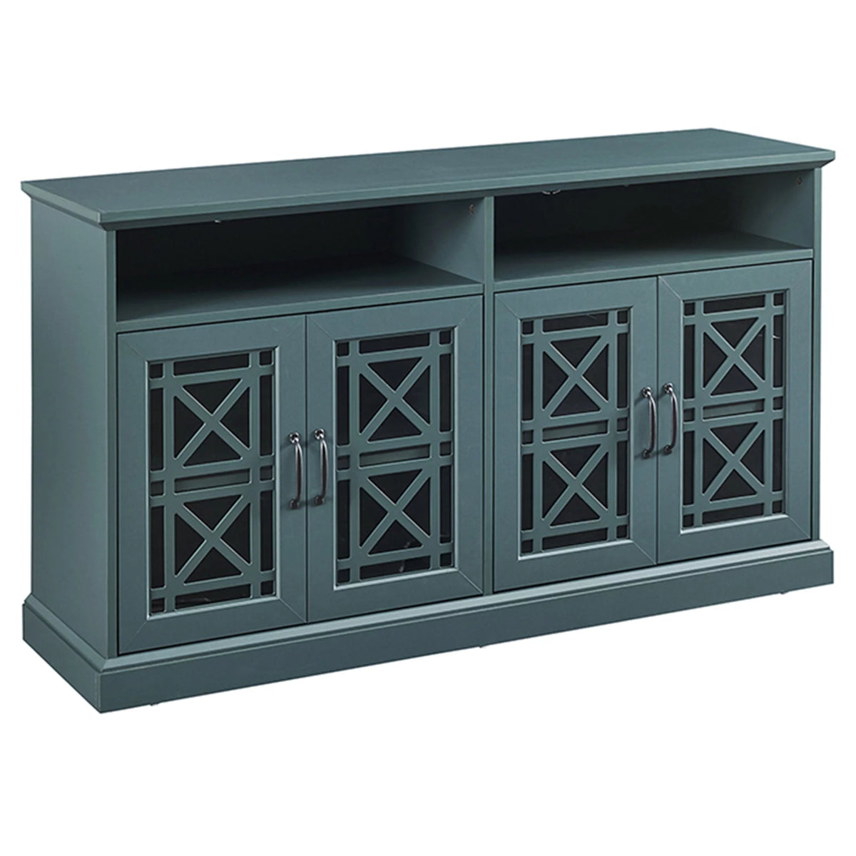 Teal MDF TV Stand with Glass Doors and Adjustable Shelves Z887