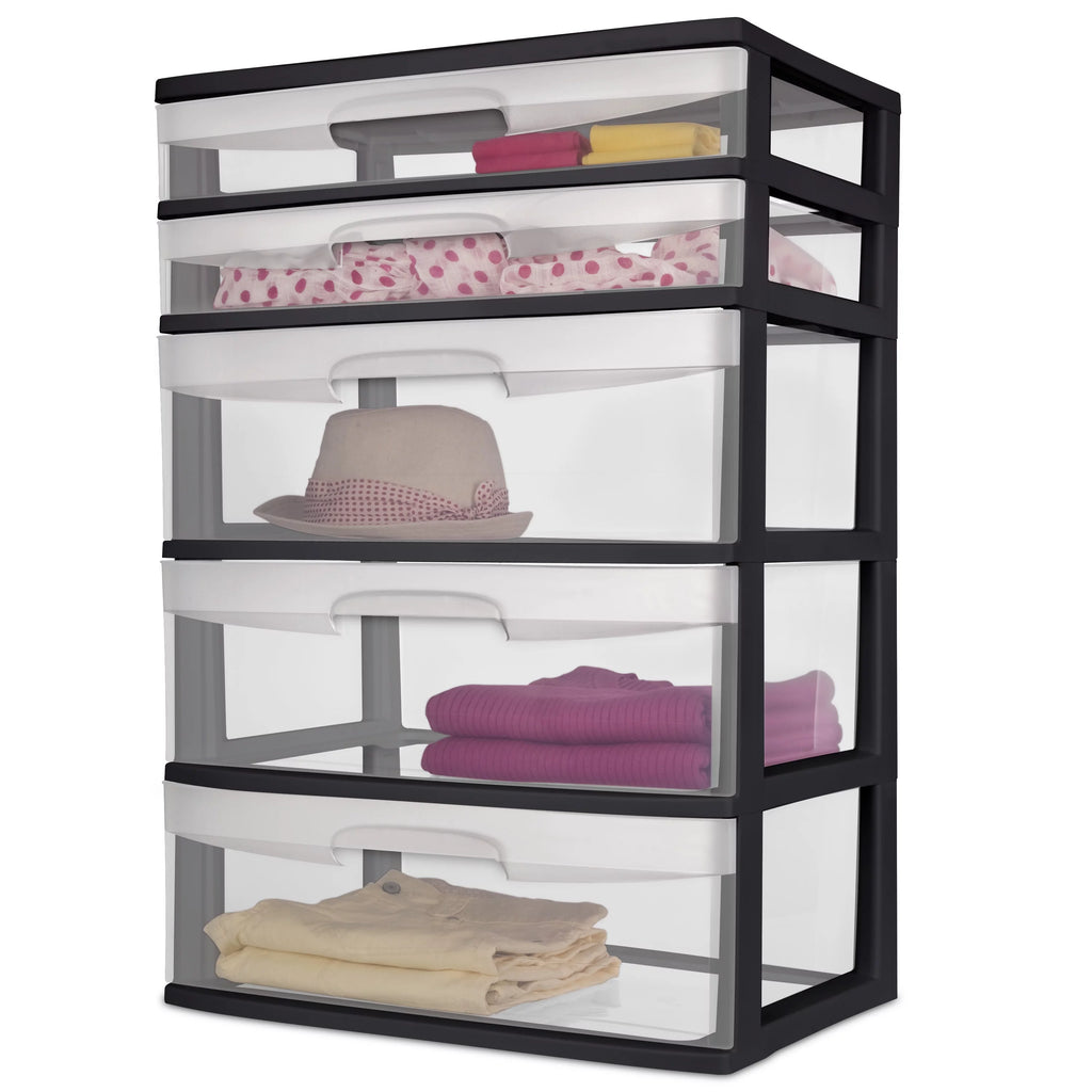 Plastic 5 Drawer Wide Tower Black E58331