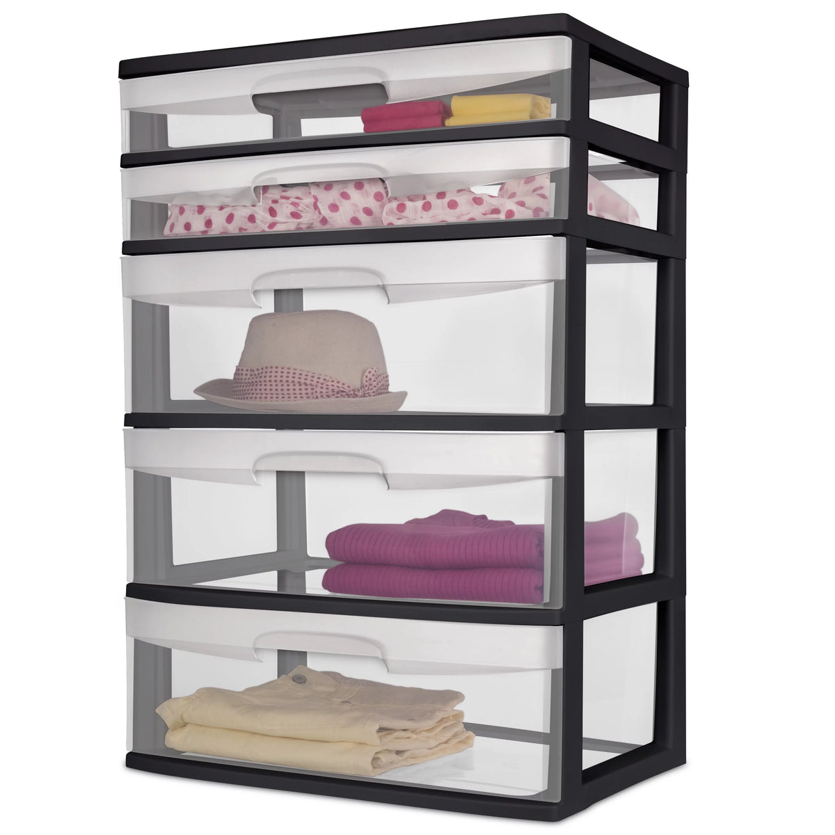 Plastic 5 Drawer Wide Tower Black E58331