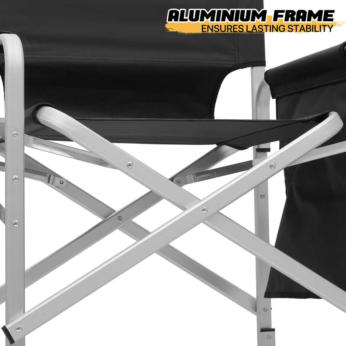 Folding Camping Director Chair with Side Table & Storage Pocket, Black T638