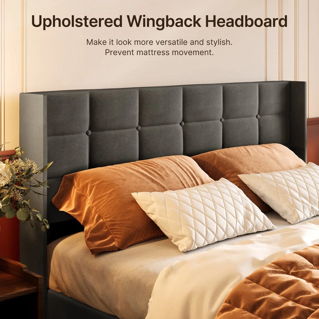 Queen Size Lift Up Storage Bed with Wingback Headboard Q664838