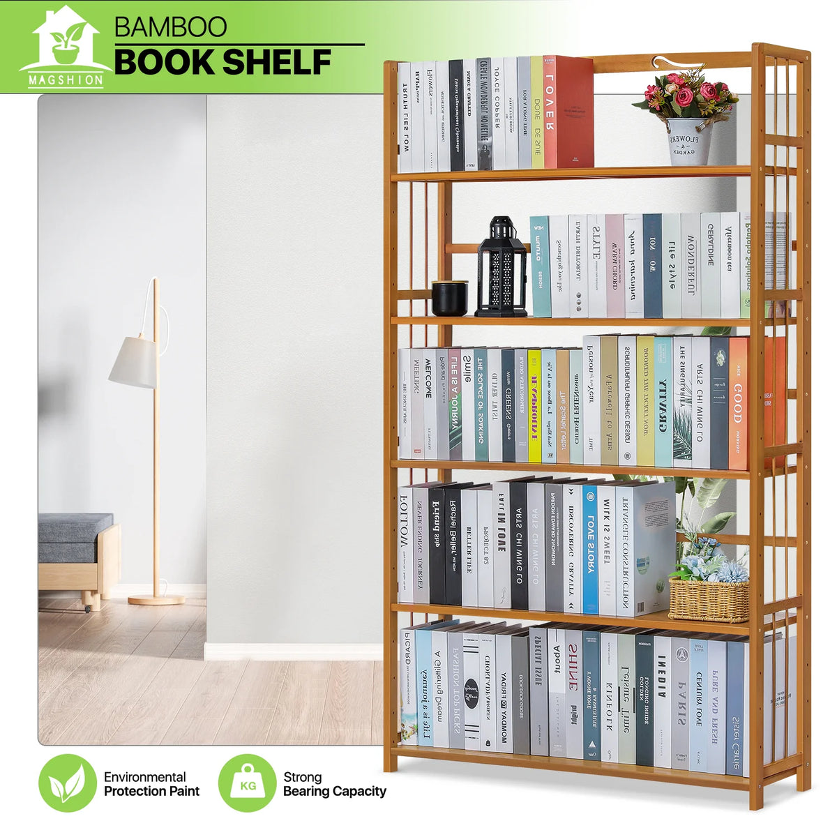 Bamboo 5 Shelves Adjustable Bookcase O75024
