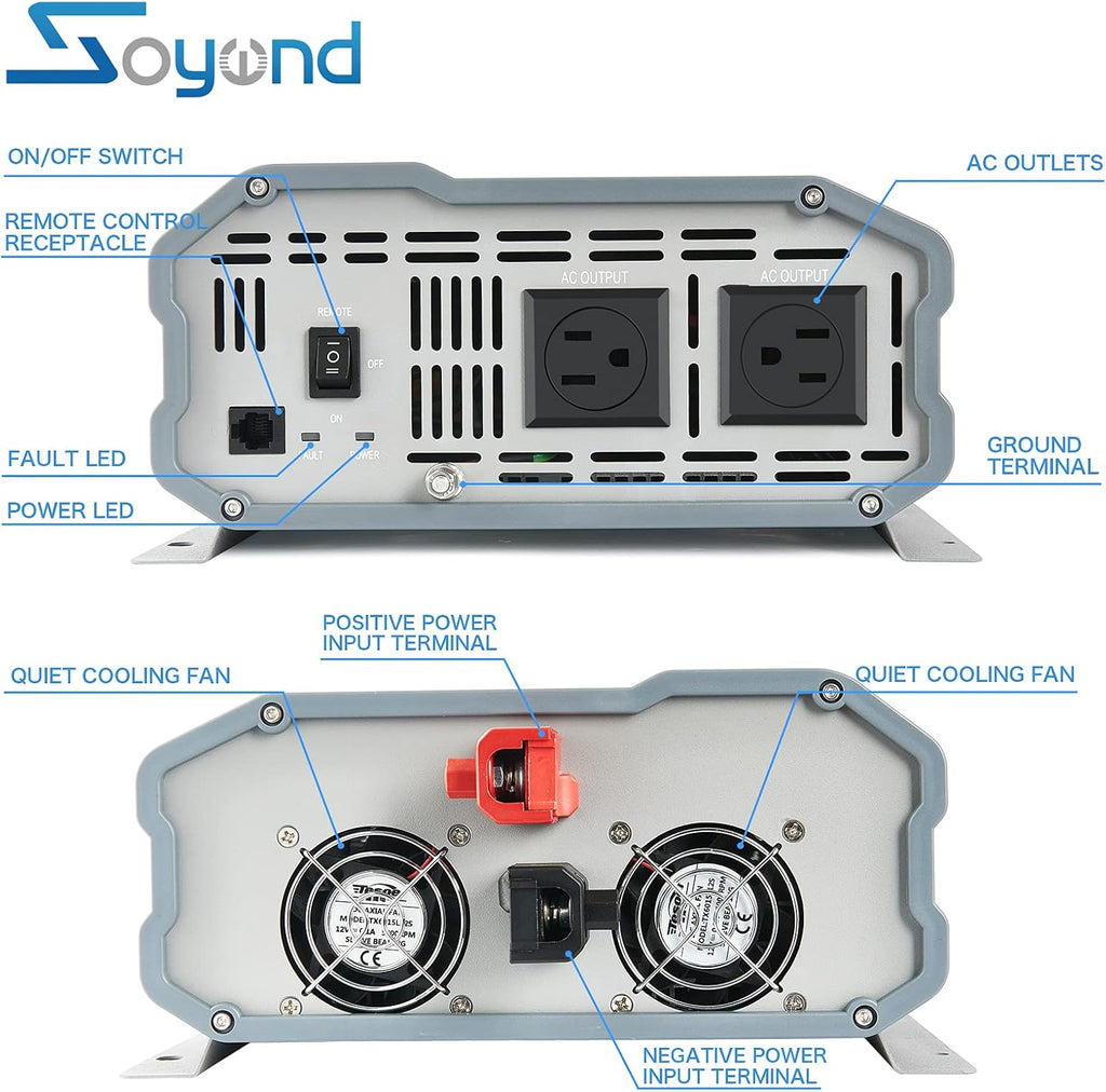 Pure Sine Wave 2000 Watt Power Inverter with Remote Controller M368628