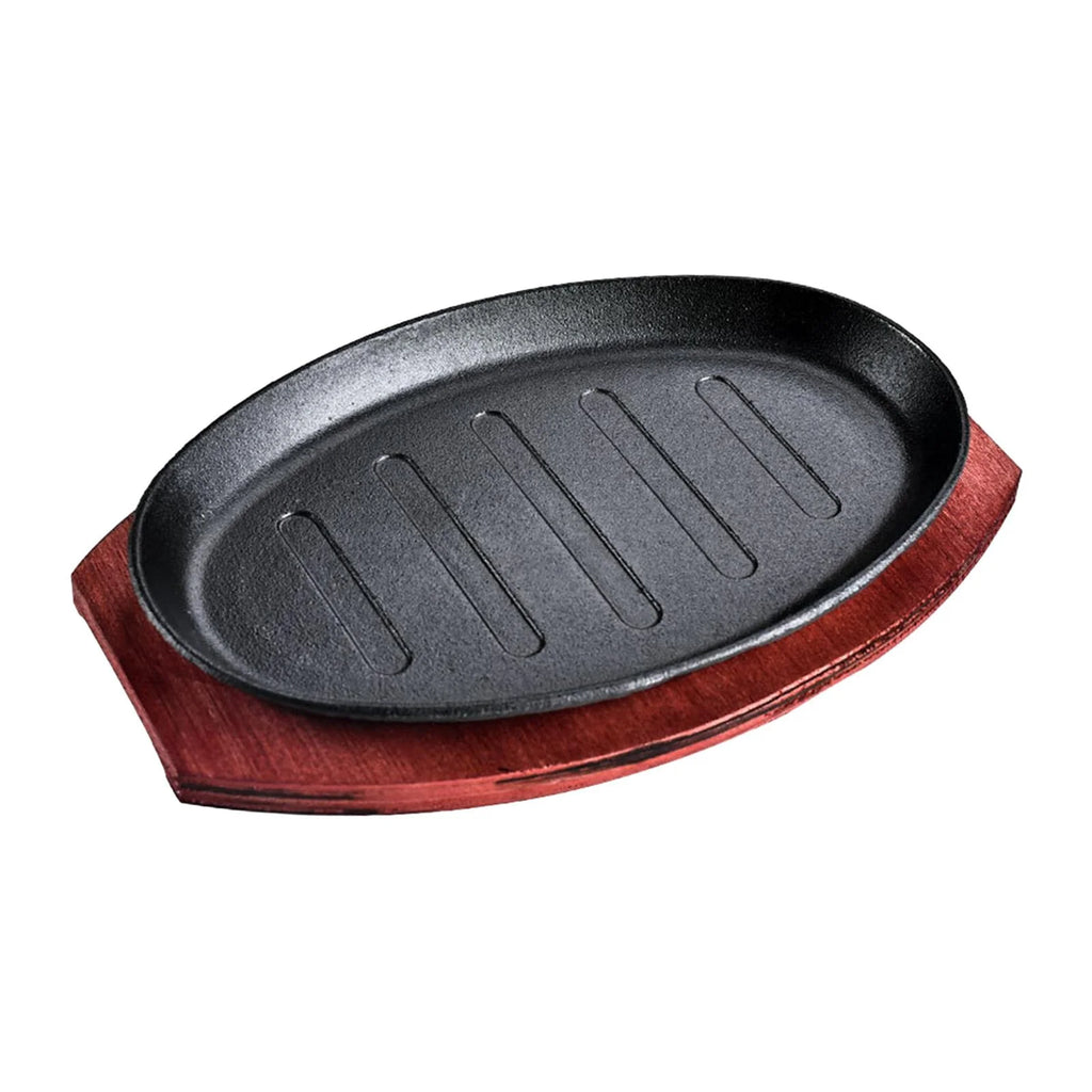 Oval Nonstick Sizzling Steak Plate with Bamboo Tray L3735