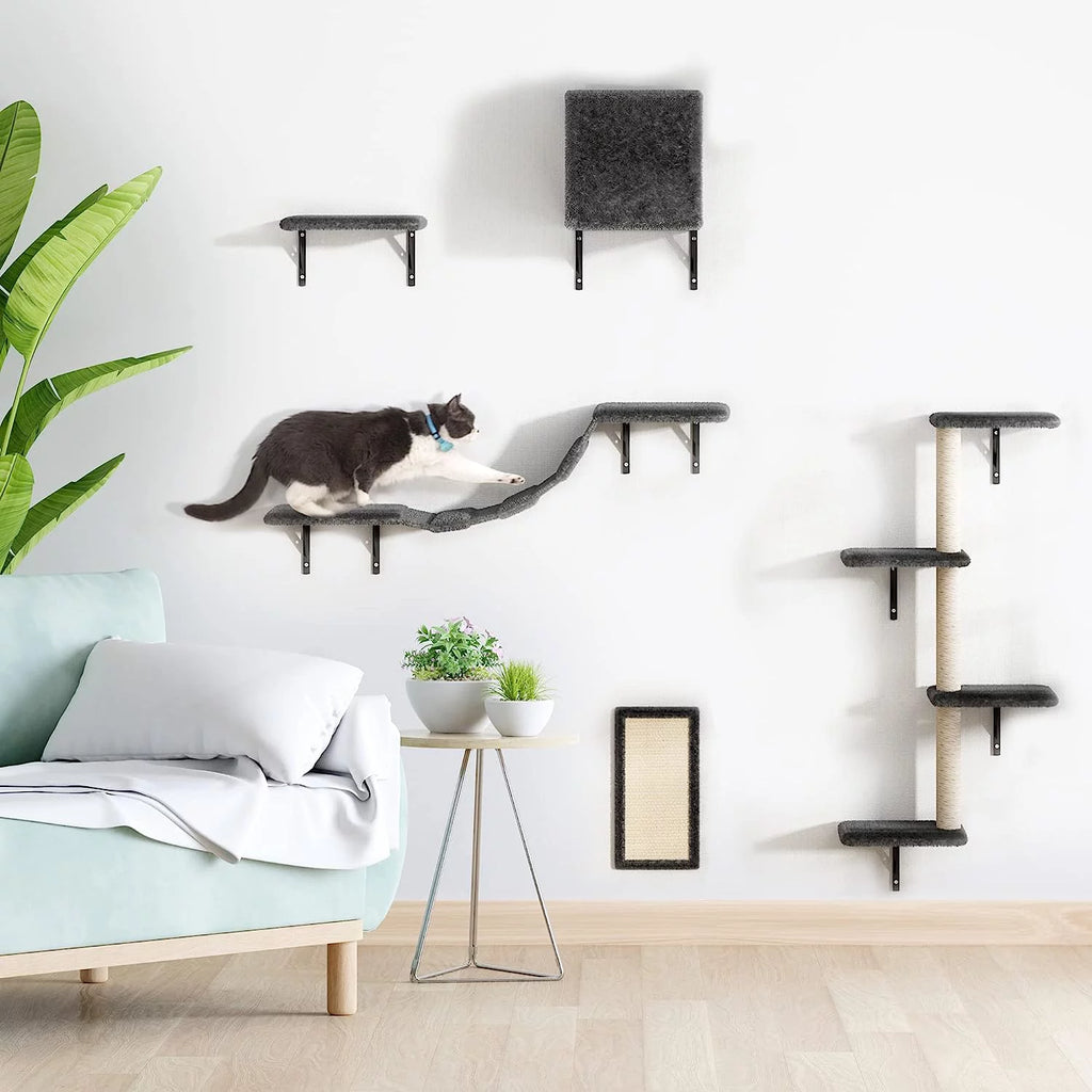 5 Pcs Wall-Mounted Wood Cat Climber Set W64193