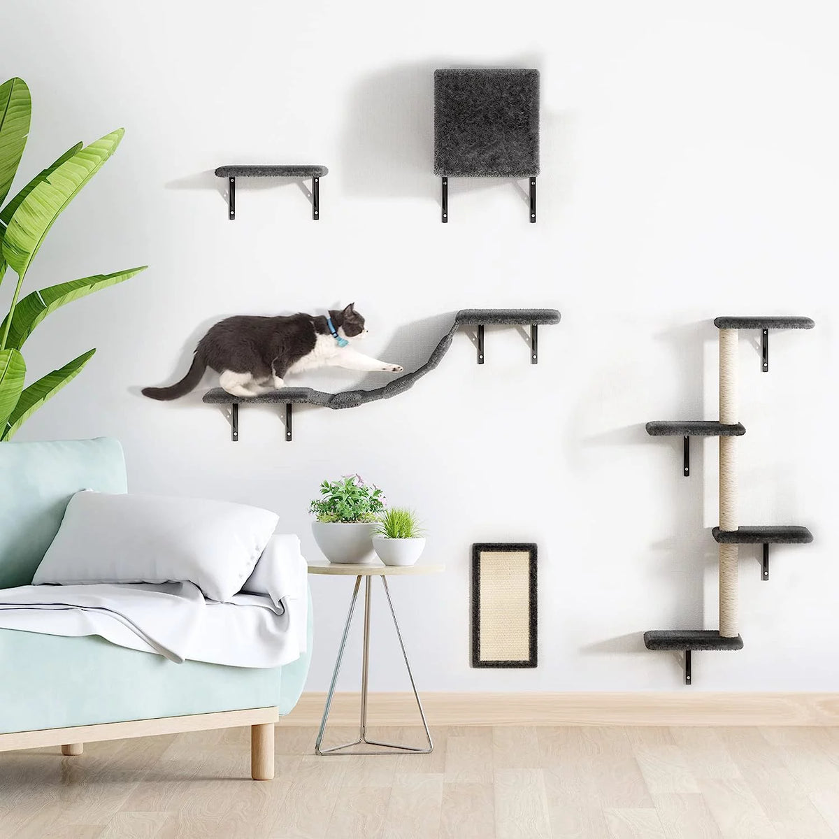 5 Pcs Wall-Mounted Wood Cat Climber Set W64193