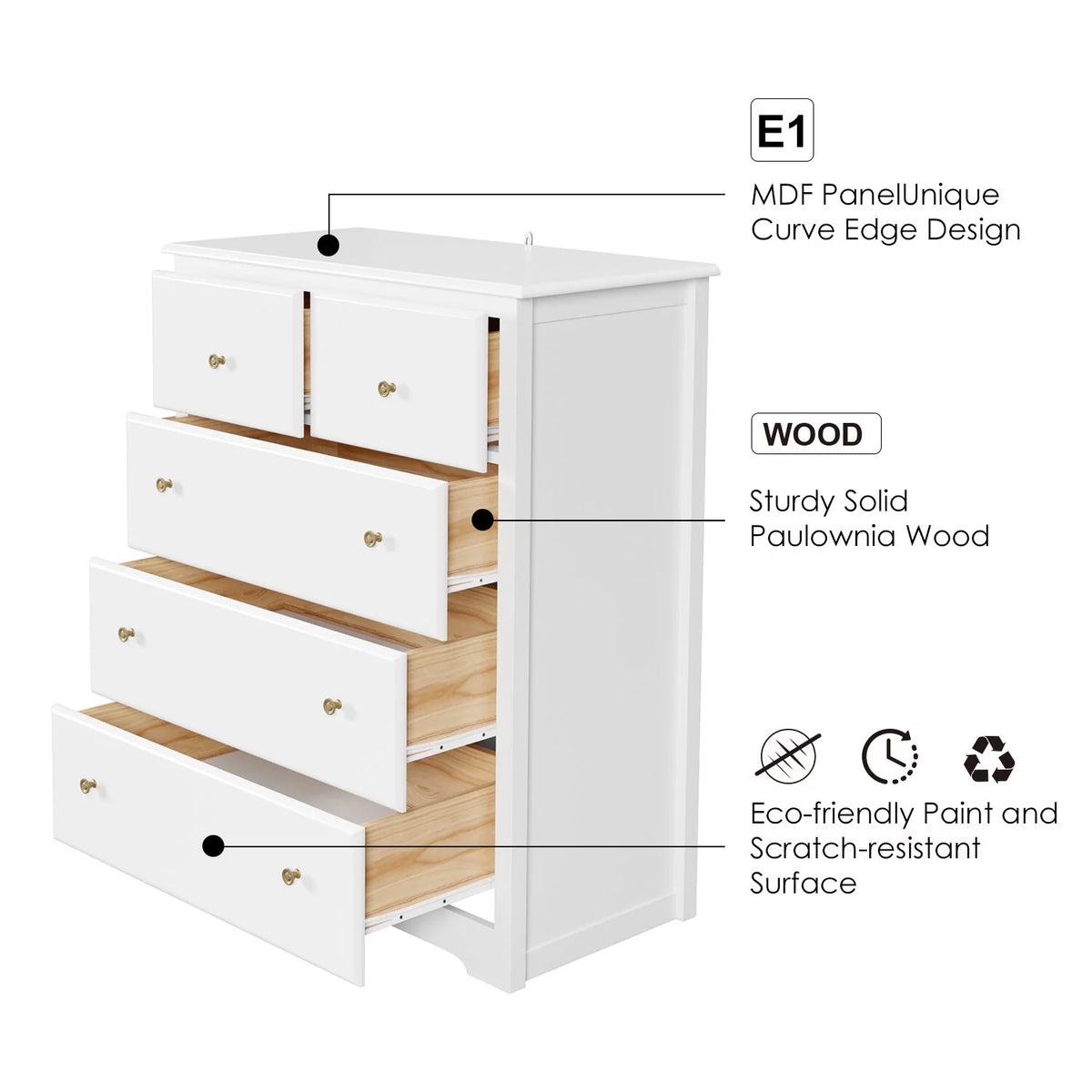 White 5 Drawer Dresser E9017