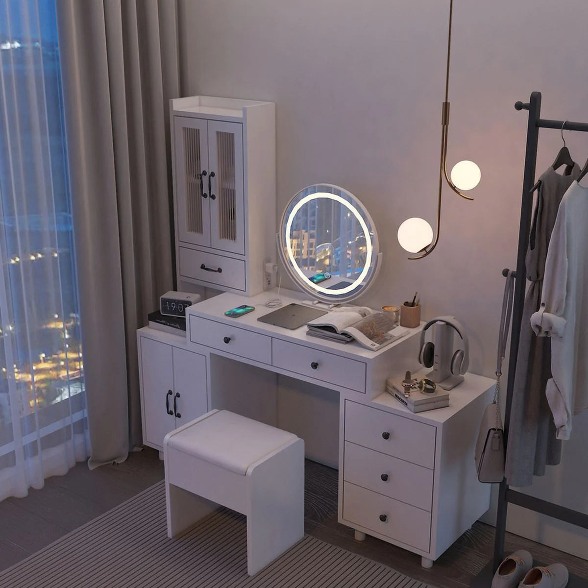 Modern Retractable Vanity with Power Outlets C4535