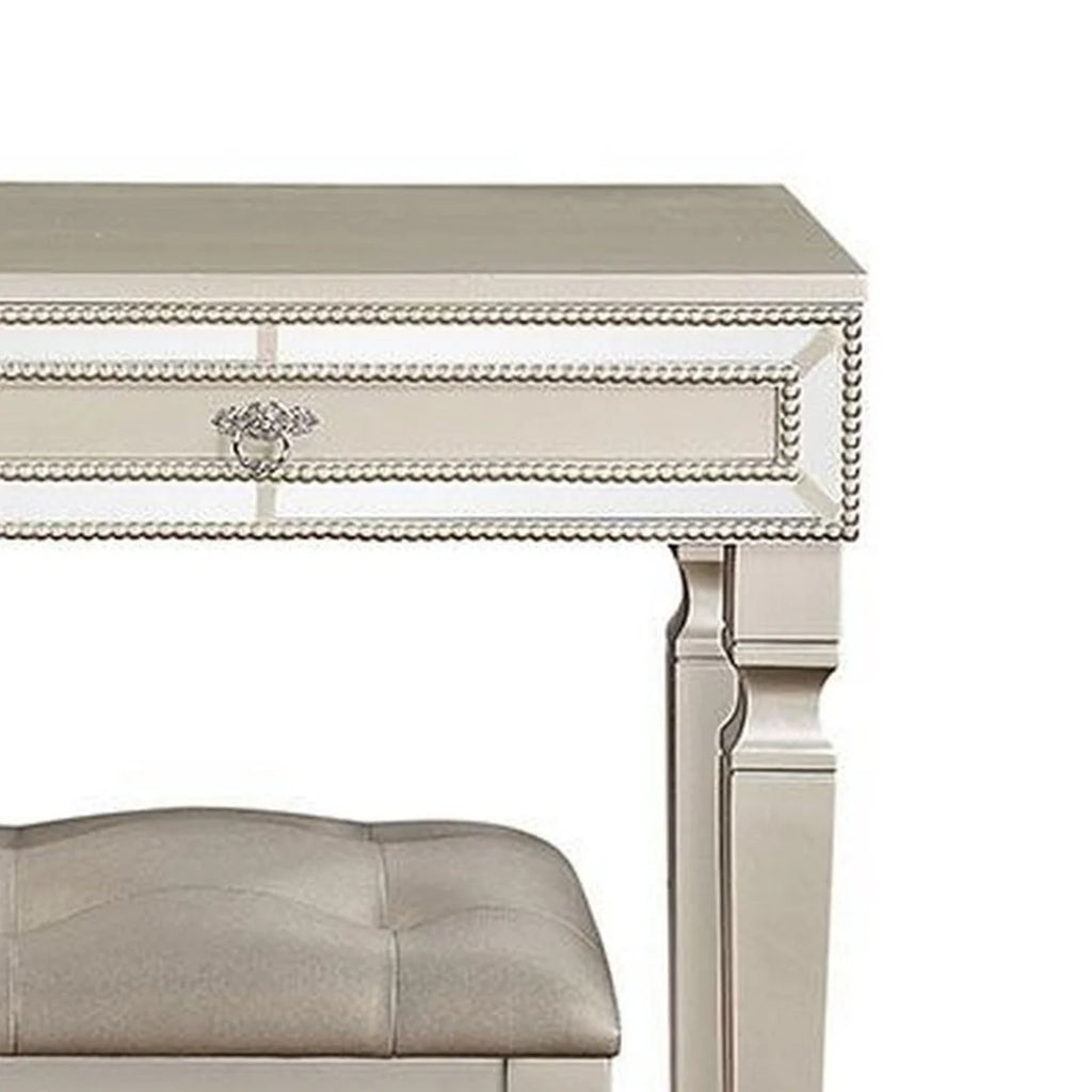 47 Inch Vanity Desk Set with Stool Mirror and Drawers P117