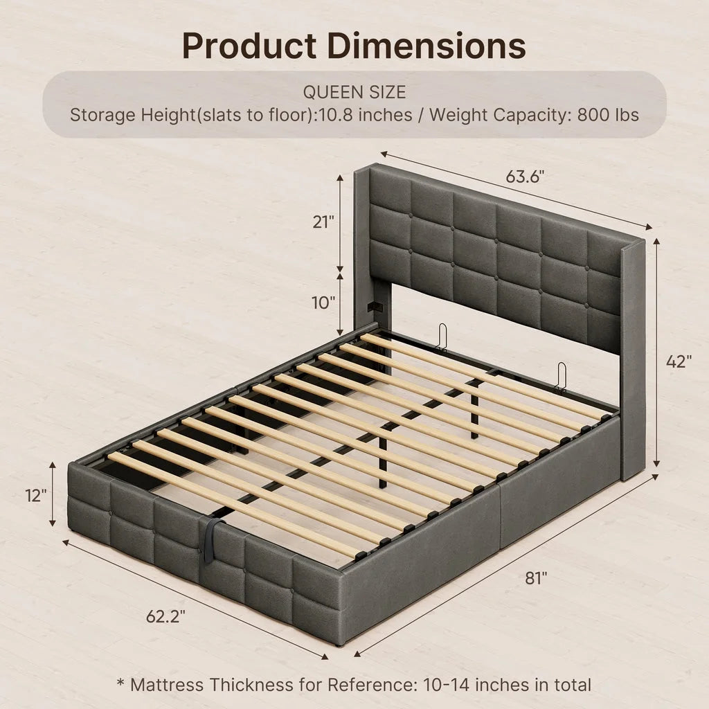 Queen Size Lift Up Storage Bed with Wingback Headboard Q664838