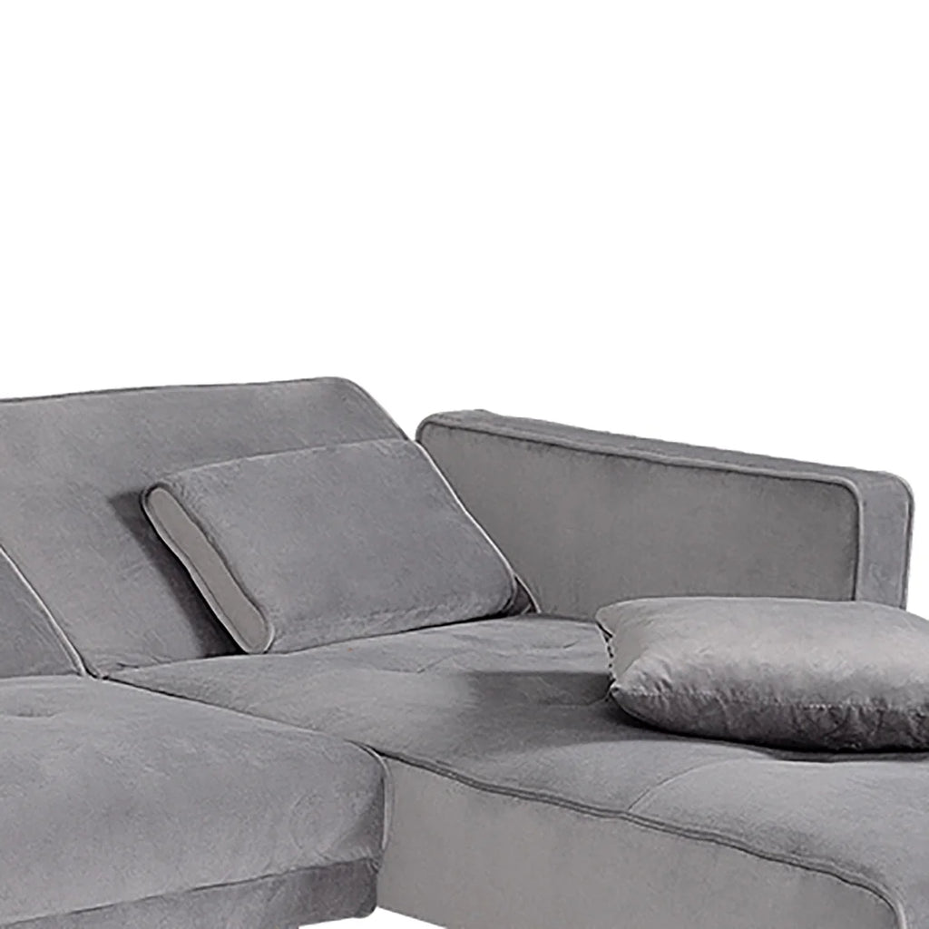 Gray Velvet Upholstered L-Shaped Sectional Sofa Bed U708