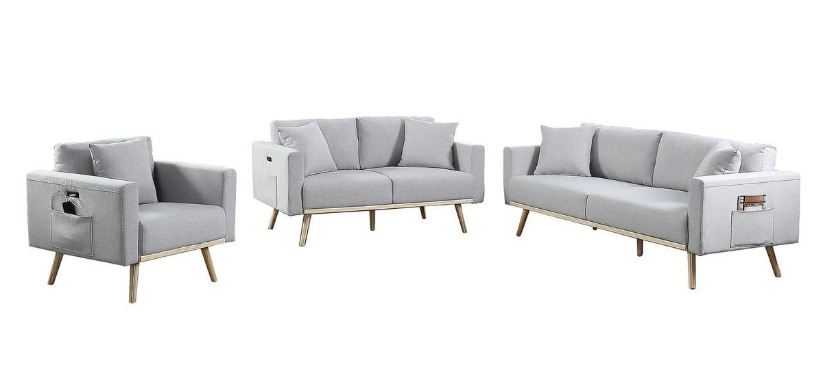 Light Gray Linen Fabric Sofa Loveseat Chair Set X9121
