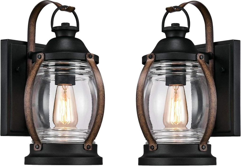 Barnwood Finish Clear Glass Outdoor Wall Fixture 2 Pack X1873