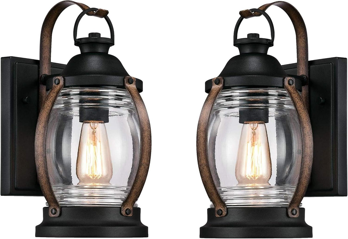 Barnwood Finish Clear Glass Outdoor Wall Fixture 2 Pack X1873