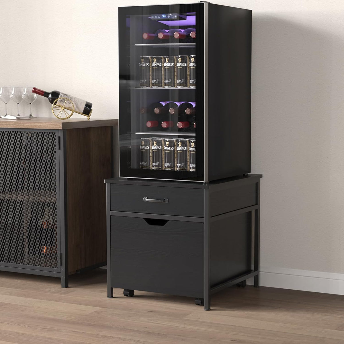 Mini Fridge Stand with Storage Rolling Cabinet 220LBS Capacity A229503