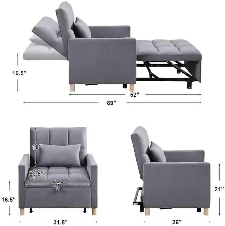Convertible Velvet Sleeper Sofa Chair Bed N6178