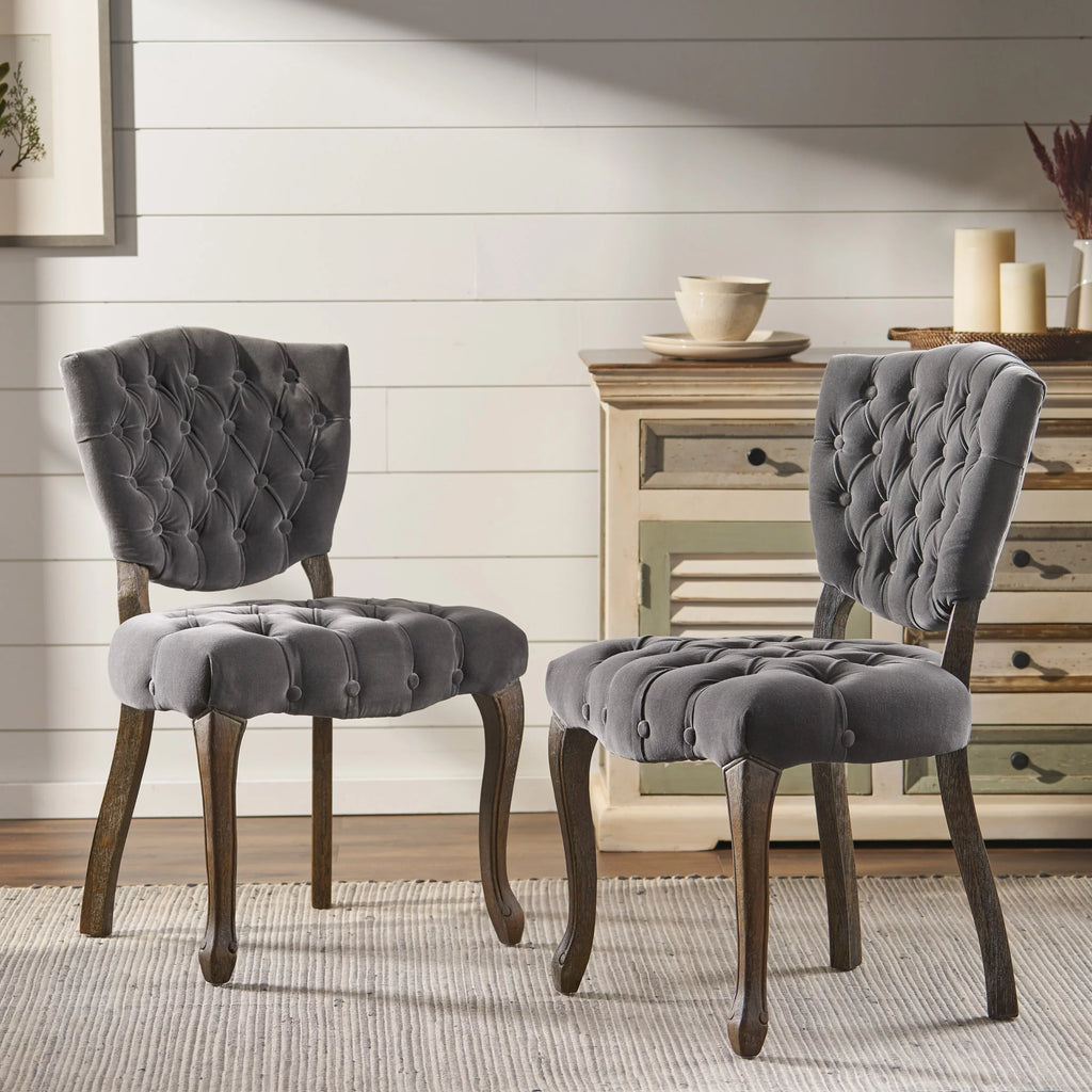 Charcoal Velvet Tufted Dining Chairs Set of 2 B4901