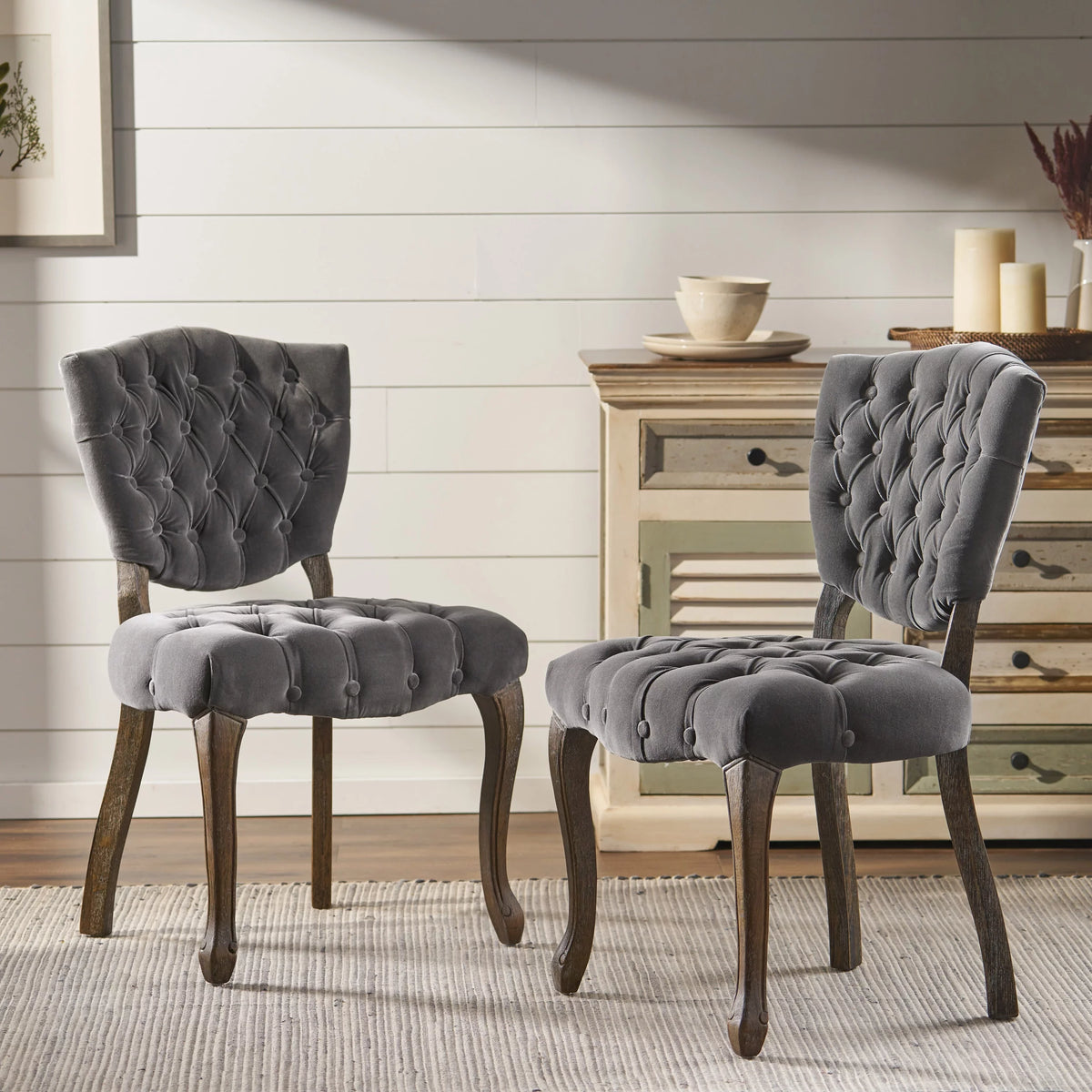 Charcoal Velvet Tufted Dining Chairs Set of 2 B4901