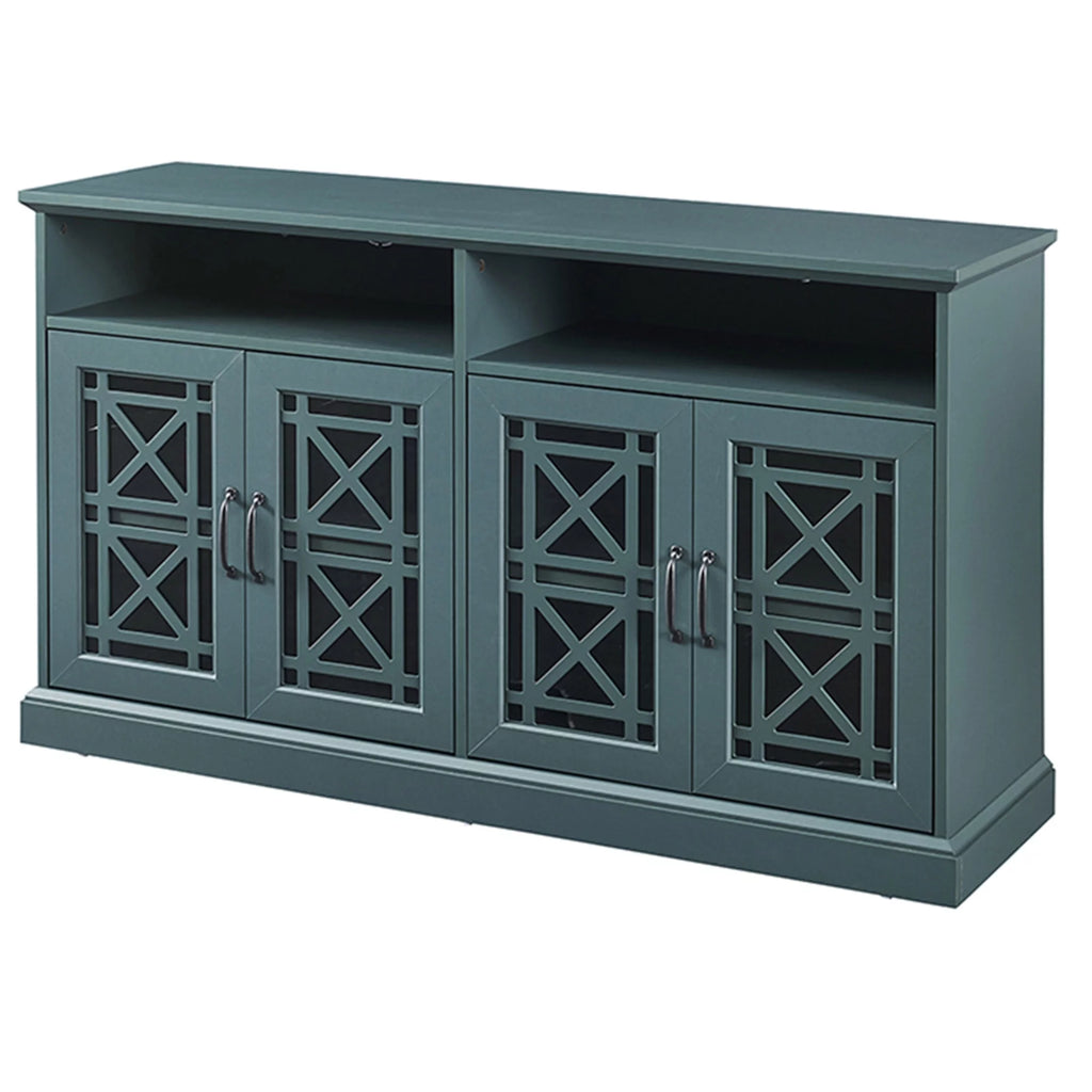 Teal MDF TV Stand with Glass Doors and Adjustable Shelves Z887