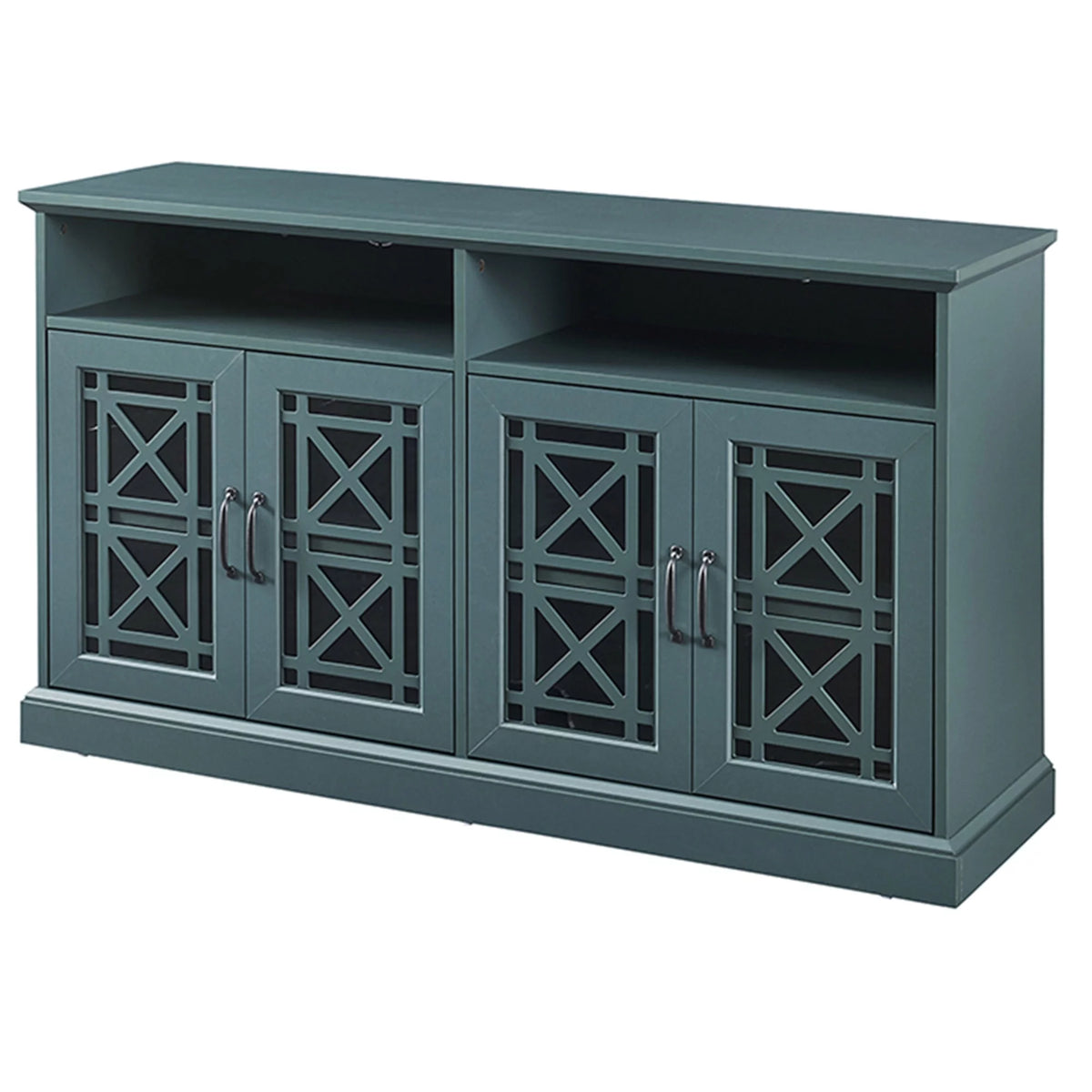Teal MDF TV Stand with Glass Doors and Adjustable Shelves Z887