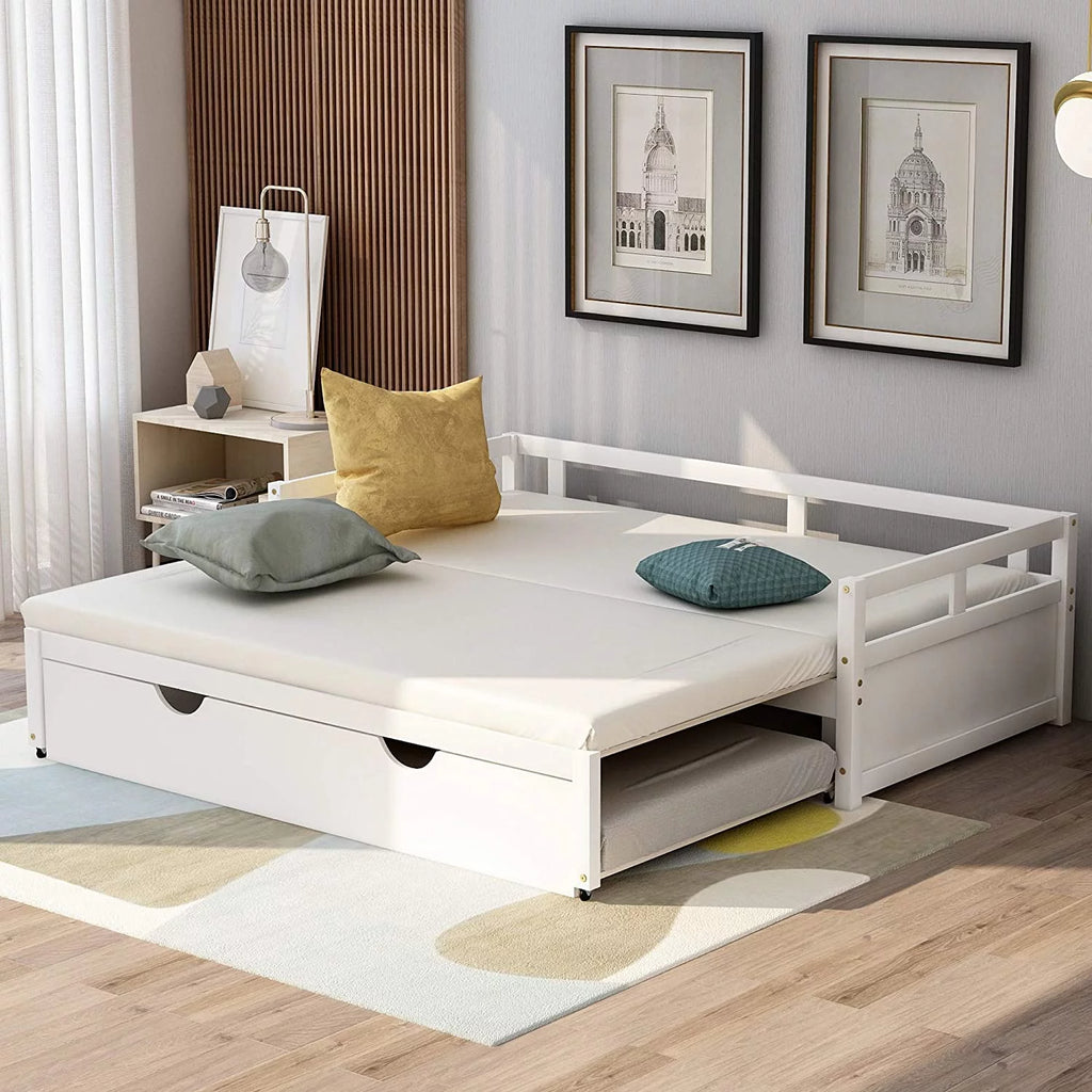 White Wood Daybed with Pull Out Trundle X738912