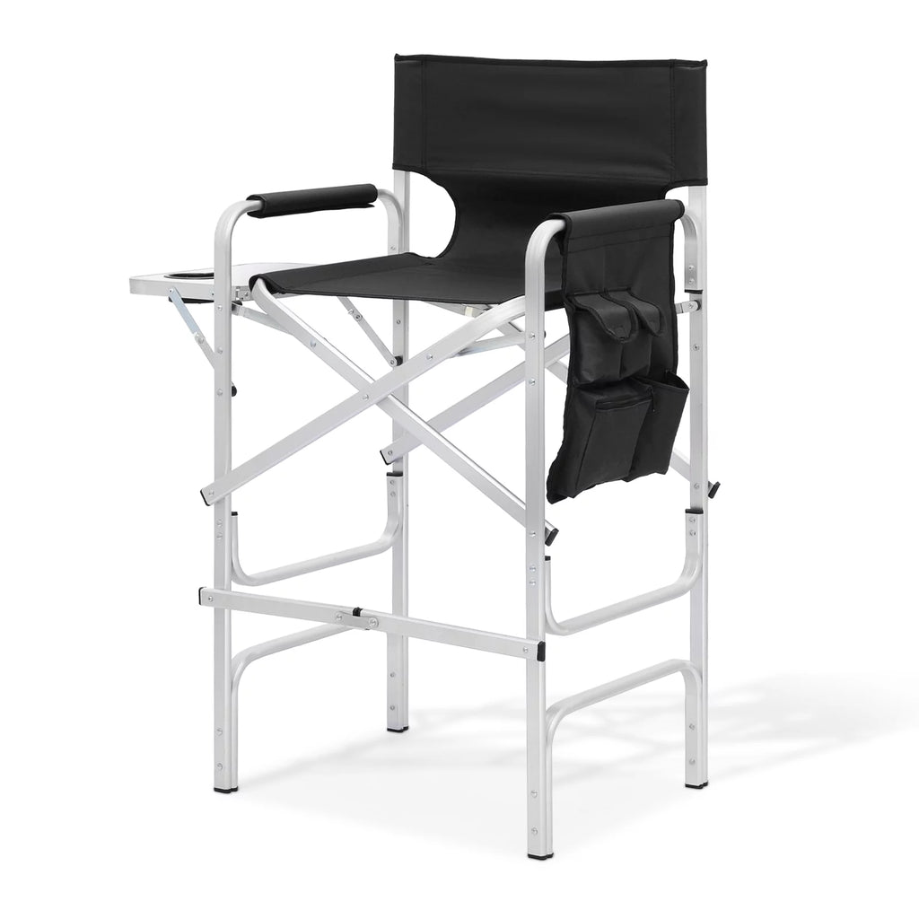 Folding Camping Director Chair with Side Table & Storage Pocket, Black T638