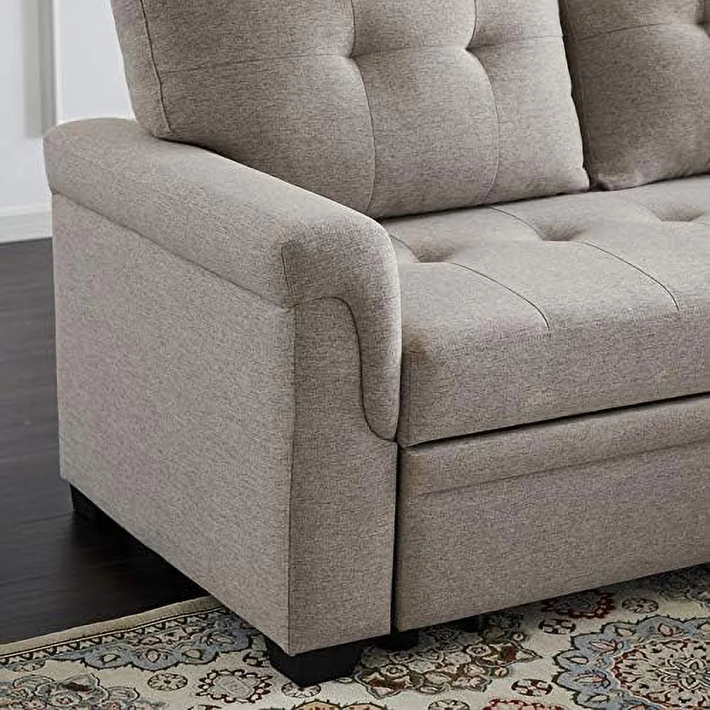 Linen Reversible Sleeper Sectional Sofa with Storage Chaise S300749