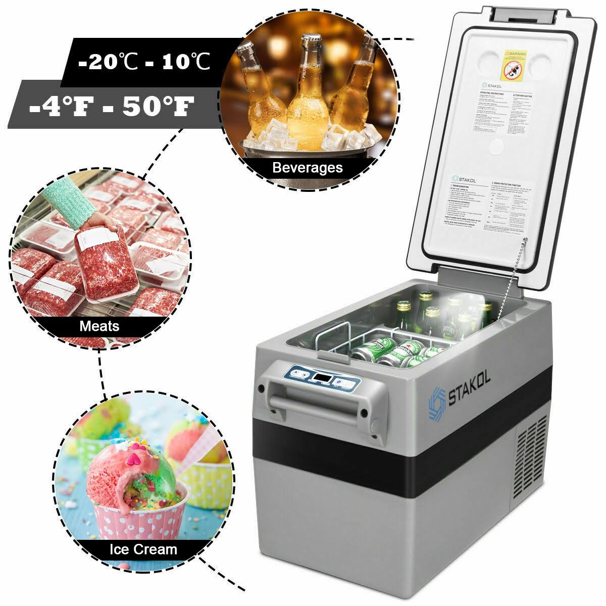 44 Quarts Portable Electric Car Cooler Refrigerator/Freezer Compressor Black Gray J4841