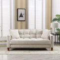 Mid-Century Linen Love Seat Sofa with 2 Pillows and Solid Wood Legs D2018