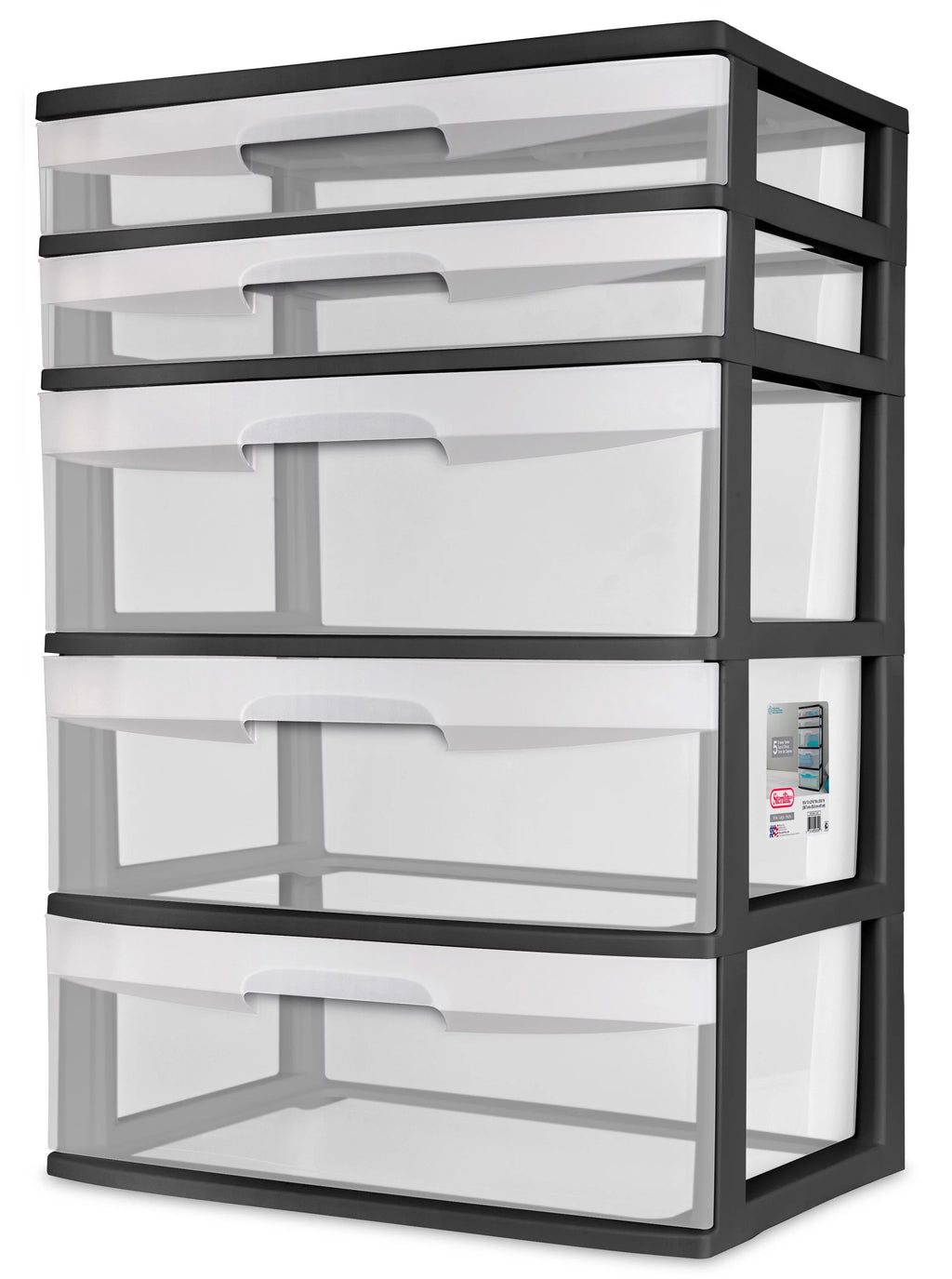 Plastic 5 Drawer Wide Tower Black E58331