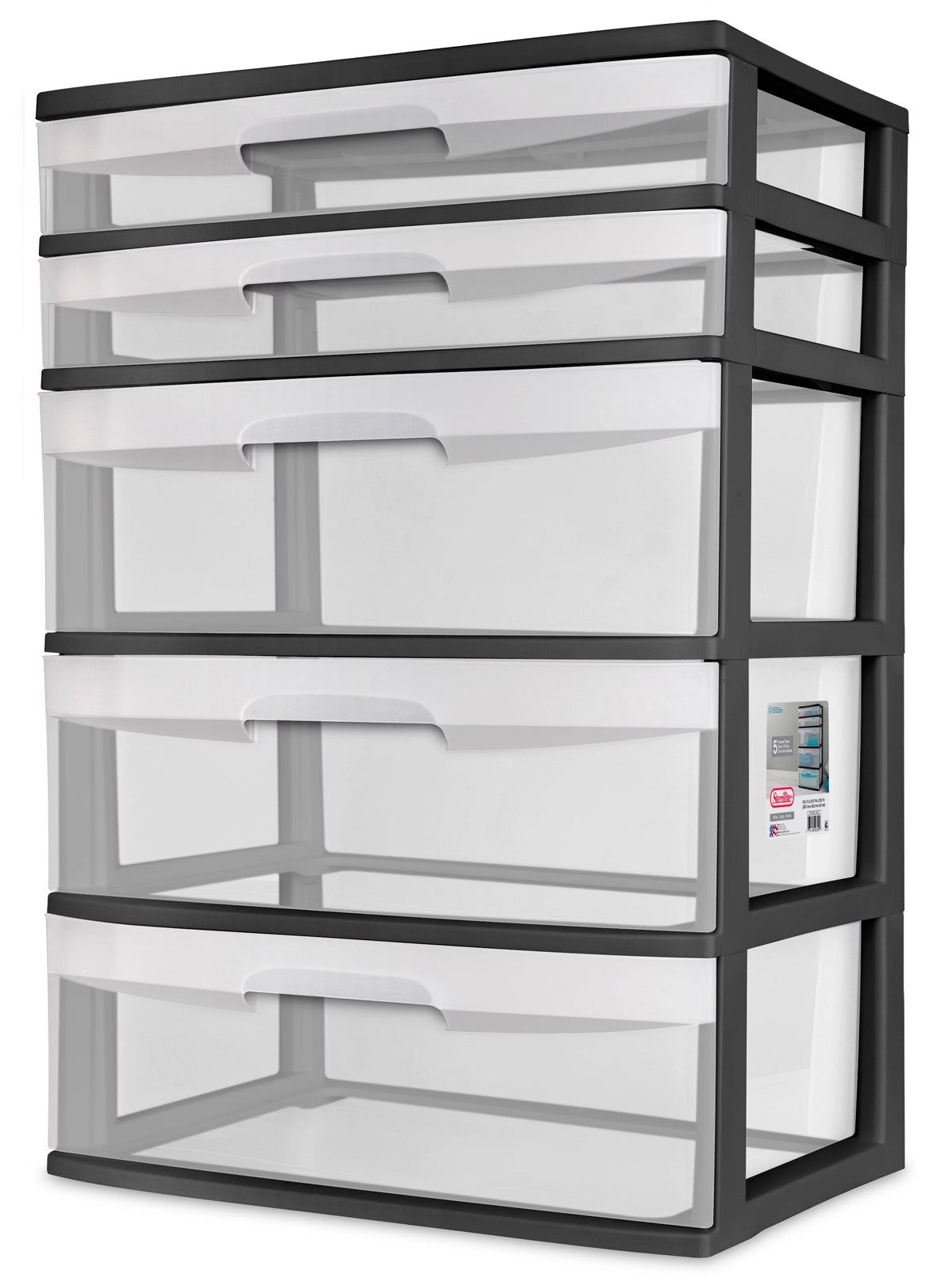 Plastic 5 Drawer Wide Tower Black E58331