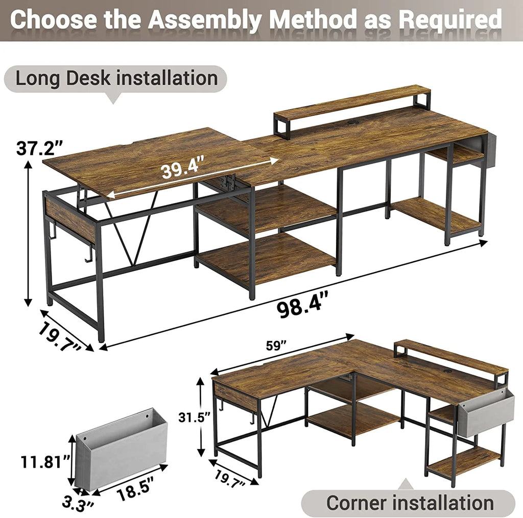 L Shaped Desk with Lift Top and Storage Shelves W328780