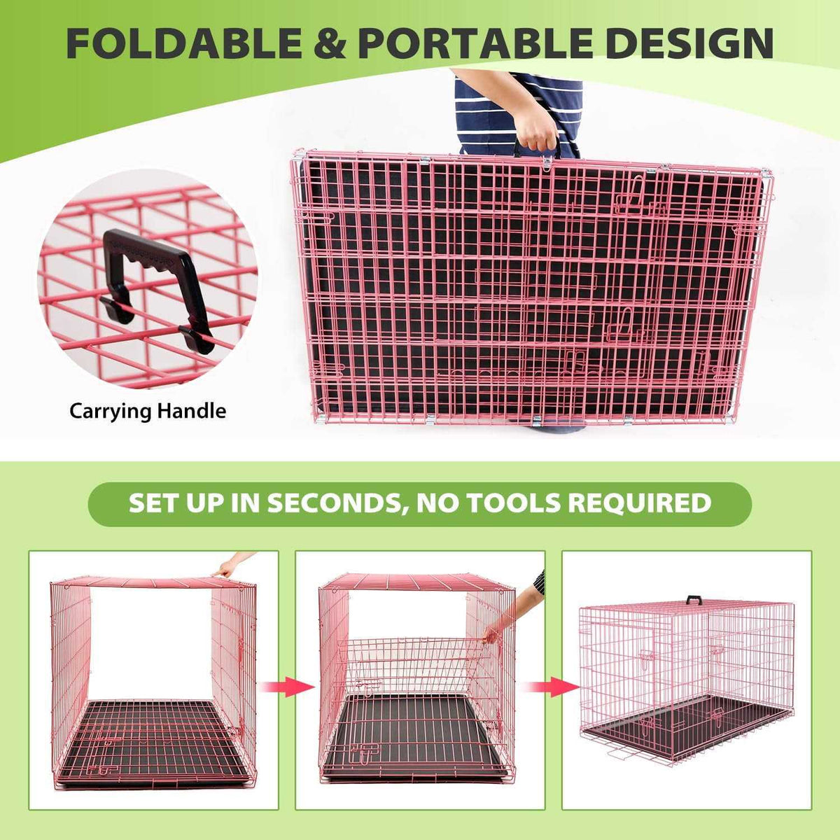 42 inch Foldable Metal Dog Crate with 2 Doors A504963