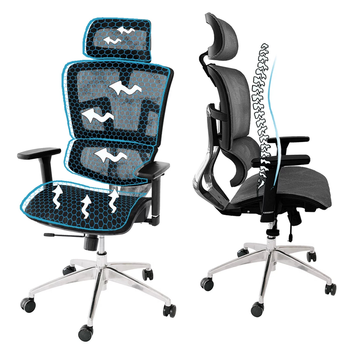 Black Ergonomic Mesh Office Chair with Headrest and Armrests V533310