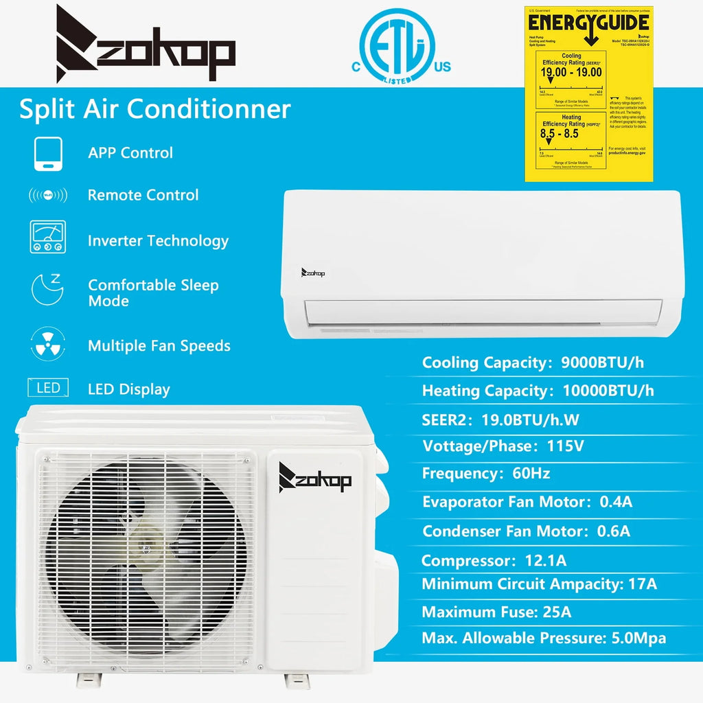 9000 BTU 19 Seer Mini Split Air Conditioner & Heater A496774