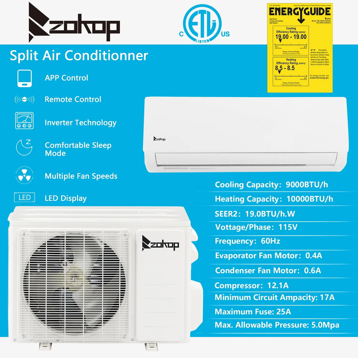 9000 BTU 19 Seer Mini Split Air Conditioner & Heater A496774