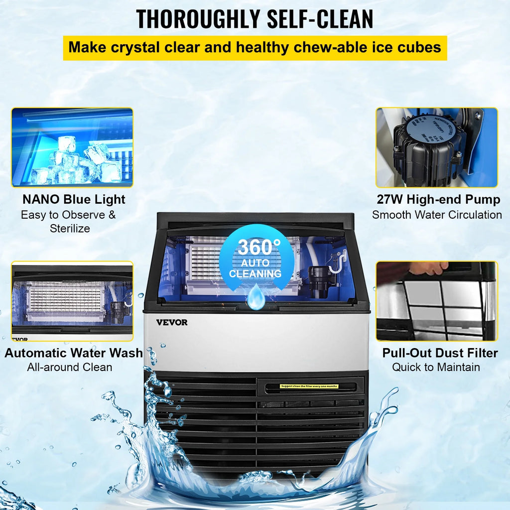 110V Commercial Ice Maker 440lbs/24H Stainless Steel C8449