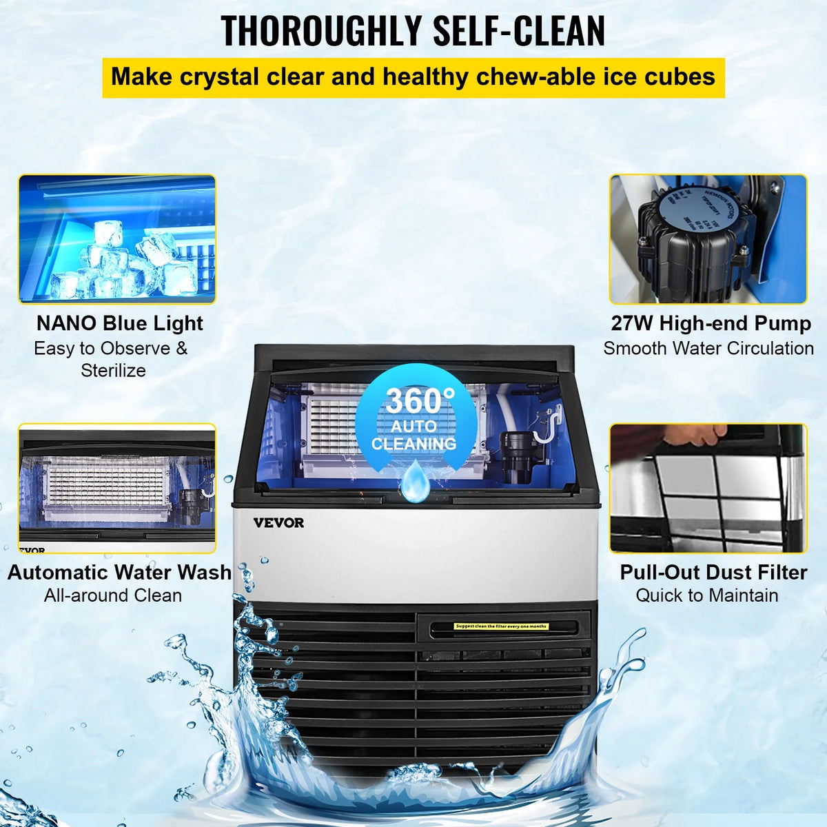 110V Commercial Ice Maker 440lbs/24H Stainless Steel C8449
