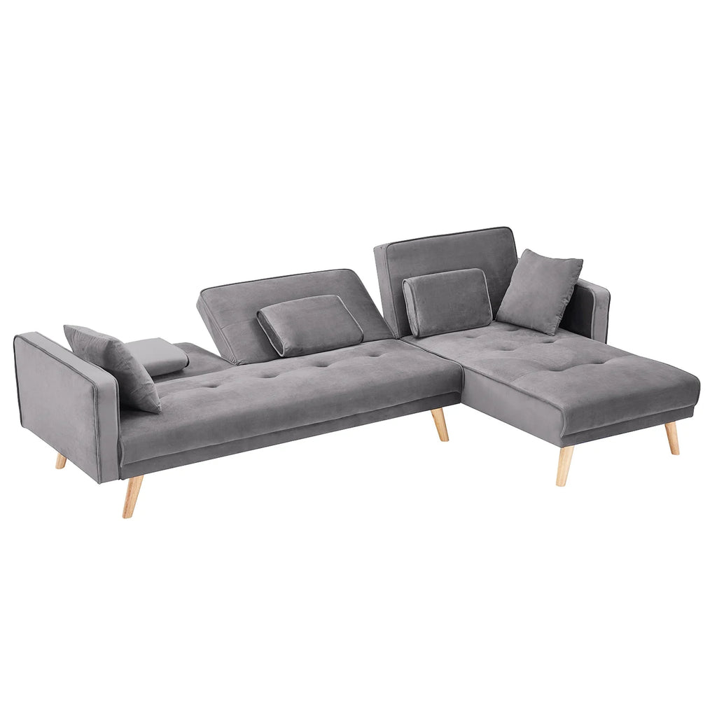 Gray Velvet Upholstered L-Shaped Sectional Sofa Bed U708