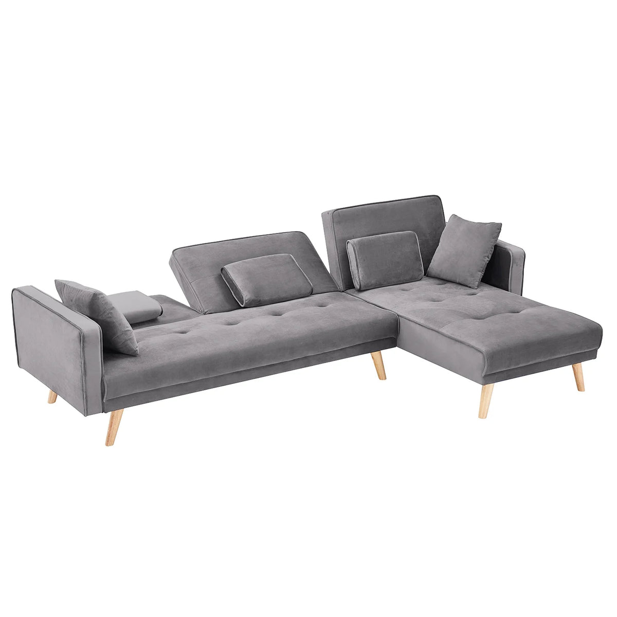 Gray Velvet Upholstered L-Shaped Sectional Sofa Bed U708