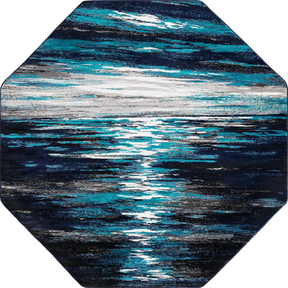Navy Blue/Beige 7' 10" Octagon Abstract Rug D6416